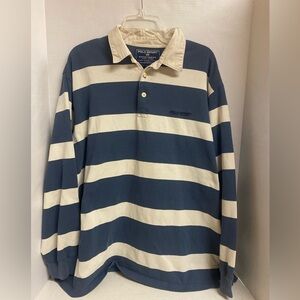 VTG 90’s Ralph Lauren Polo Sport Men's Blue and Cream Rugby Shirt Size XL